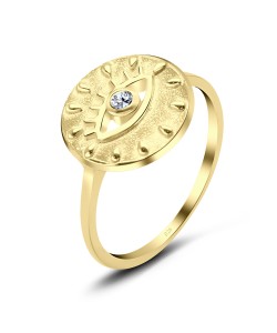 Gold Plated Circle CZ Eye Silver Ring NSR-3301-GP